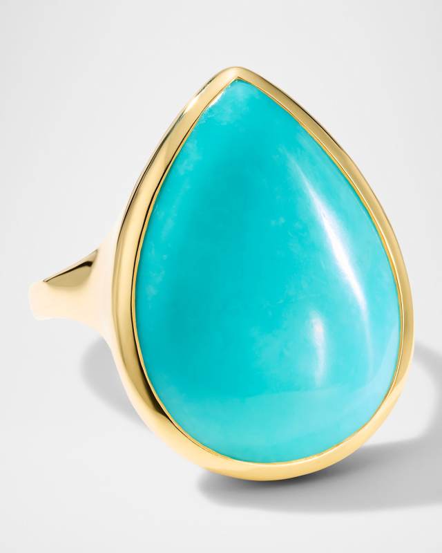18K Gold Polished Rock Candy Medium Teardrop Ring in Turquoise